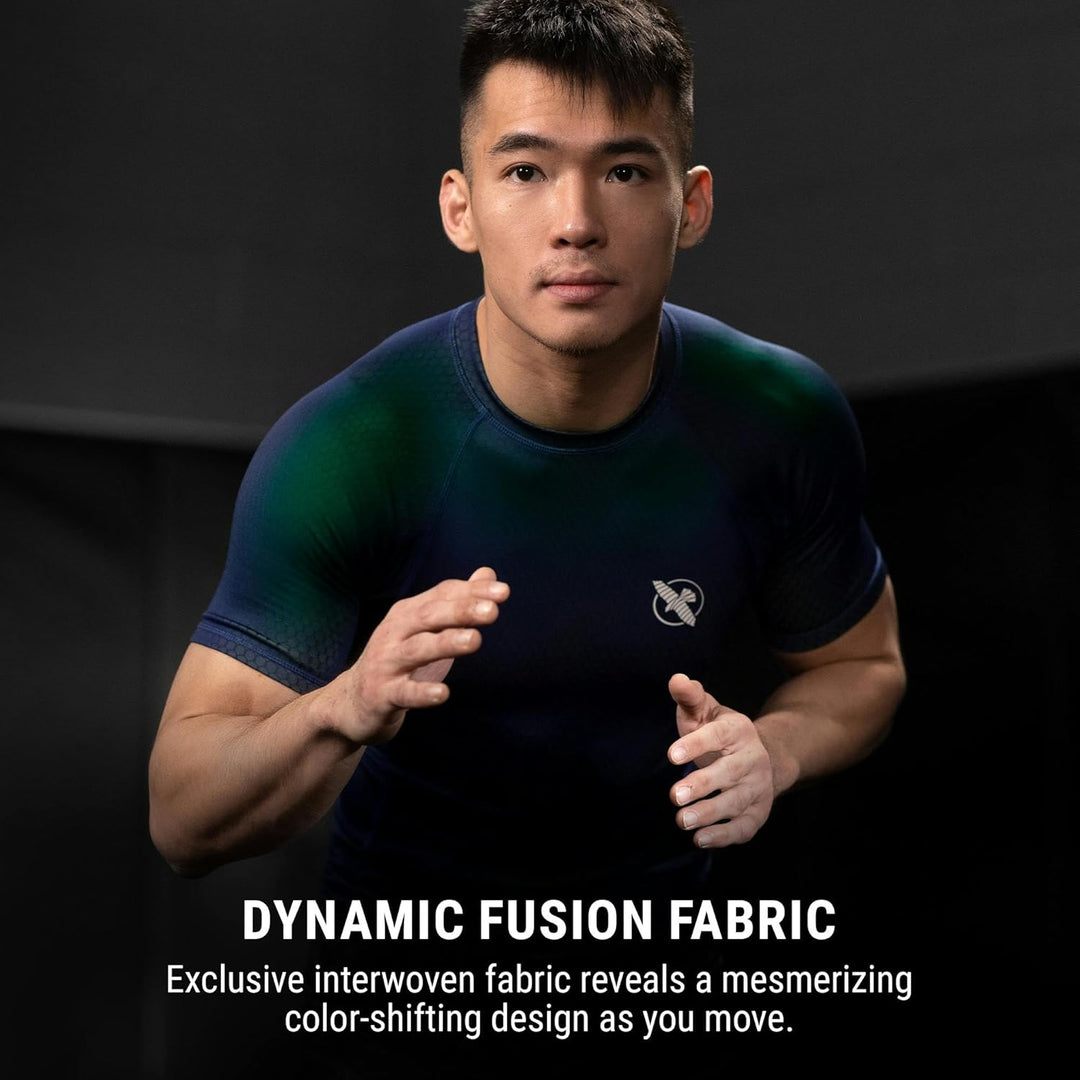 Hayabusa Unisex Fusion Rashguard mit Kurzen Ärmeln Hemd (1er Pack) L Blau/Grün, L Blau/Grün