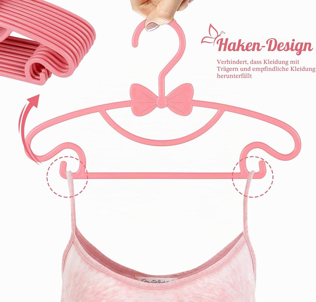 Baby Kleiderbügel Rosa, 40 Stück Babykleiderbügel Set mit Süssen Bögen, rutschfest Kinderkleiderbüge