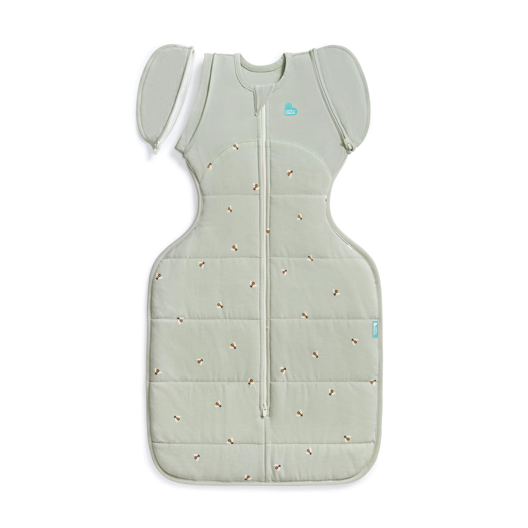 Love To Dream™ Swaddle UP™ Transition Bag, Large 8.5-11 kg, Bees Olive, Snug Fit, Zip-Off Wings, 2.5