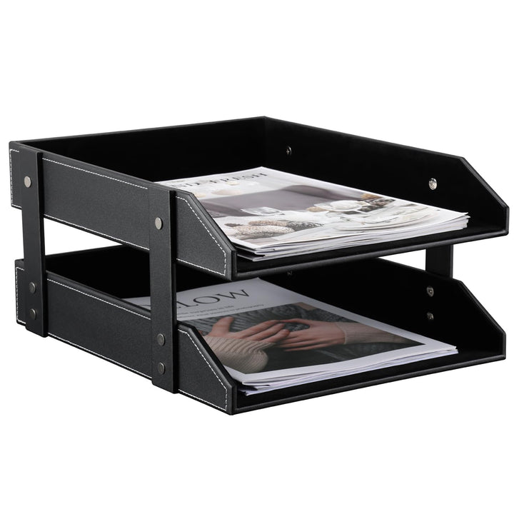 KINGFOM™ A4 Leder Briefablage (2 Schubladen-schwarz)