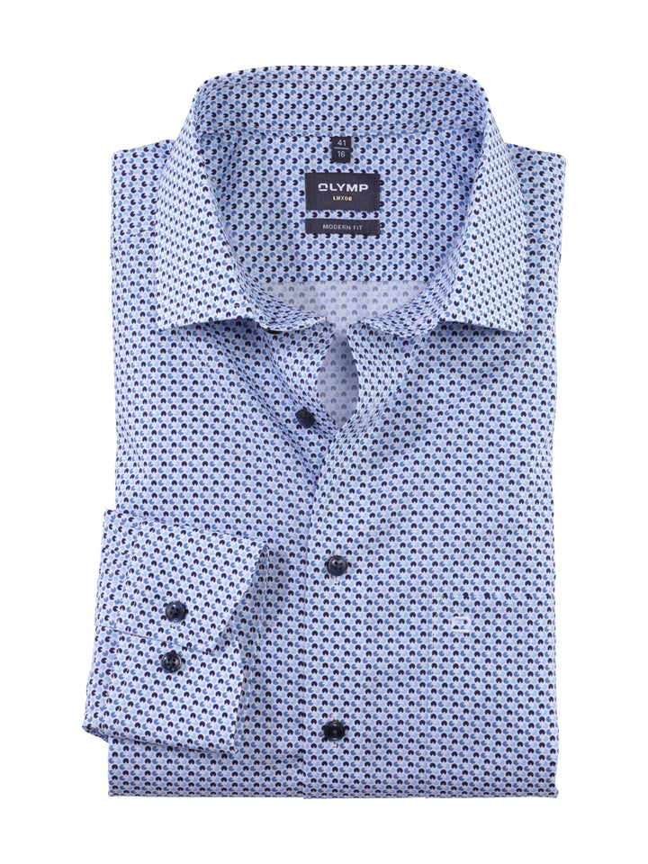 OLYMP Herren Businesshemd Langarm Luxor,Rotationsdruck,modern fit,Global Kent 38 Bleu 11, 38 Bleu 11
