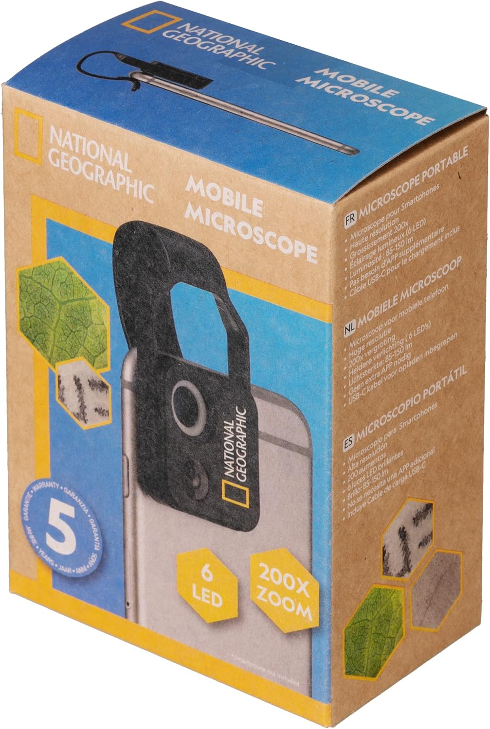 National Geographic Handy-Mikroskop 200x mit CPL, 2 Helligkeitsmodi und Universal-Clip, kompatibel m