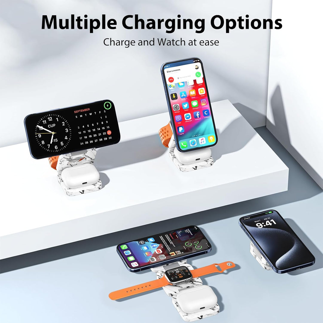 KU XIU Faltbar 3 in 1 Ladestation für Apple Watch und iPhone kompatibel mit MagSafe Ladegerät Indukt