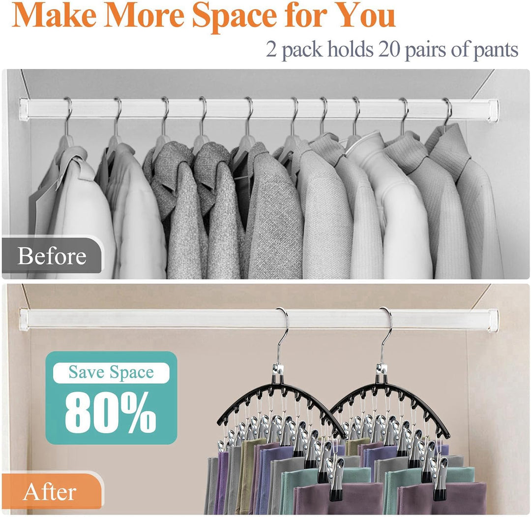 2 Stück Platzsparender Hosenbügel mit 10 Clips – Metall Kleiderbügel für Hosen, Leggings, Röcke &amp; Mü