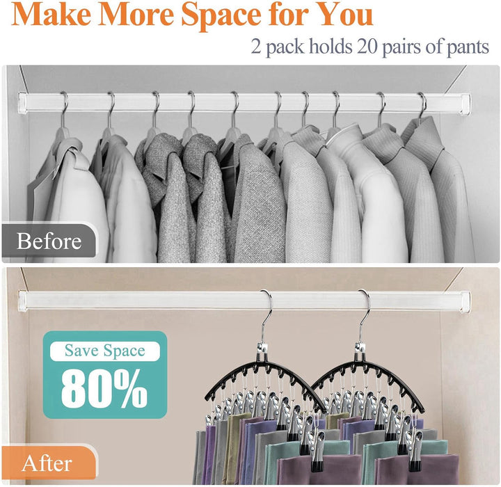2 Stück Platzsparender Hosenbügel mit 10 Clips – Metall Kleiderbügel für Hosen, Leggings, Röcke &amp; Mü