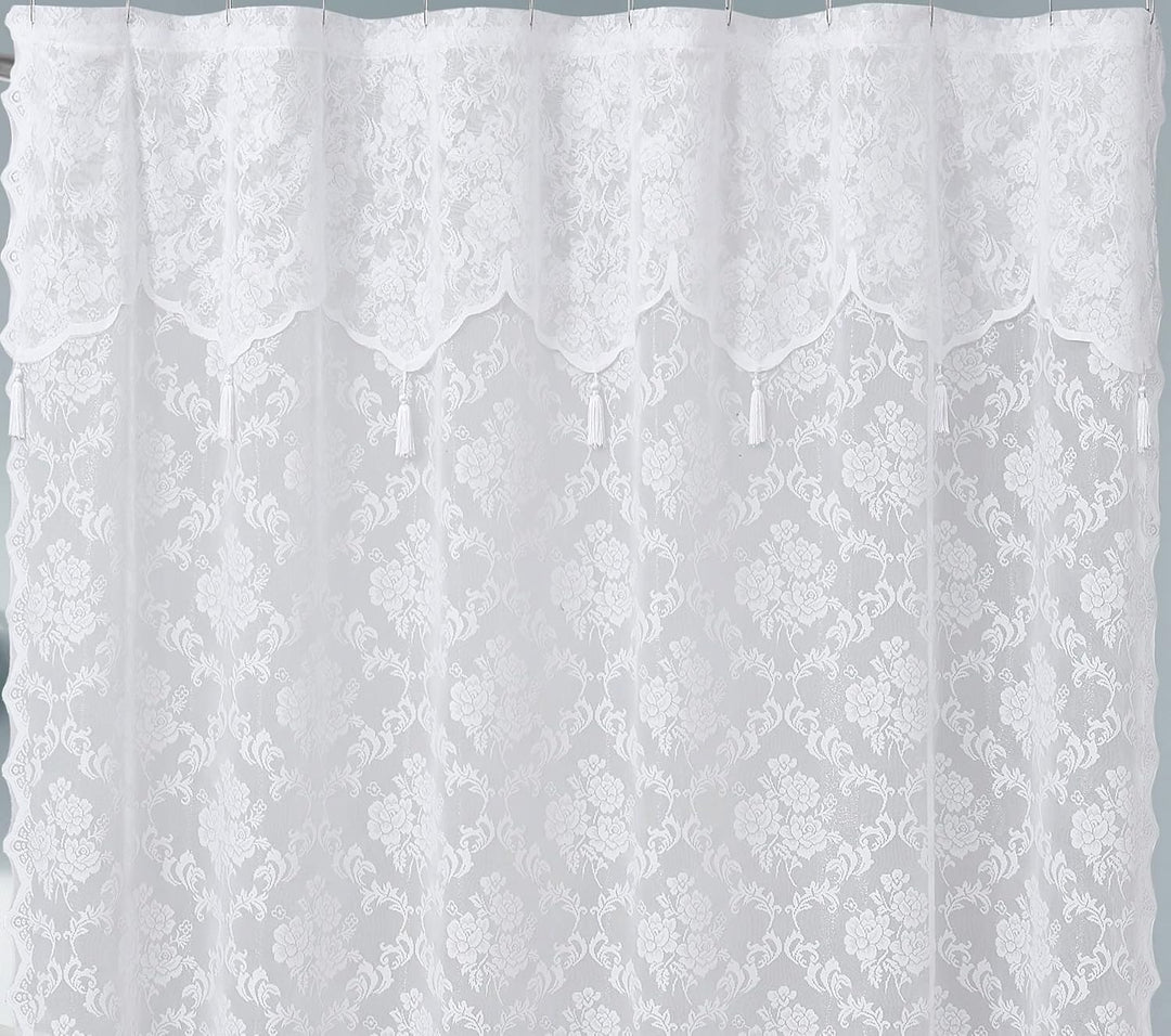 LinenZone Extra Langer Duschvorhang mit Volant, 182,9 x 213,4 cm, Spitzenstoff, ideal für Landhaus-