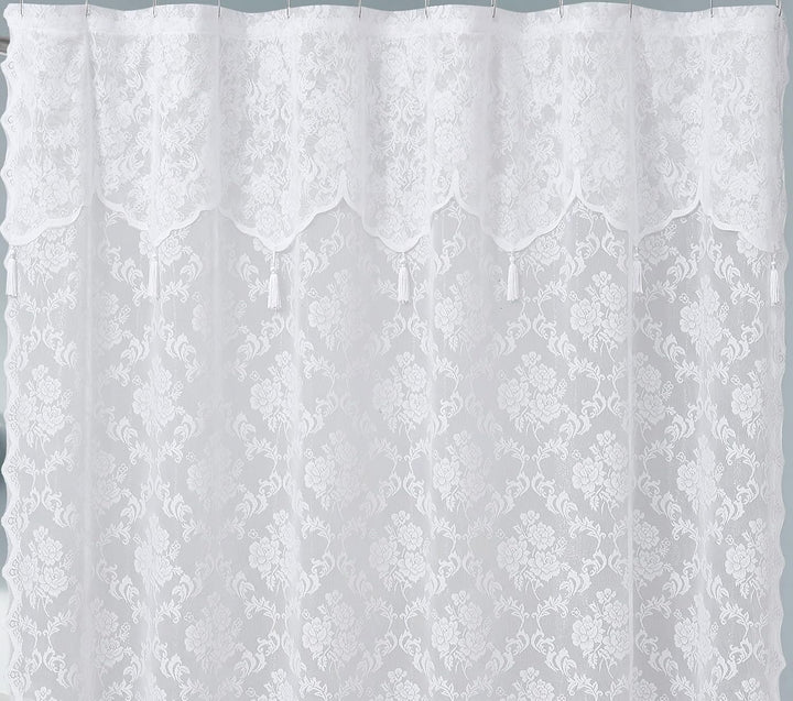LinenZone Extra Langer Duschvorhang mit Volant, 182,9 x 213,4 cm, Spitzenstoff, ideal für Landhaus-