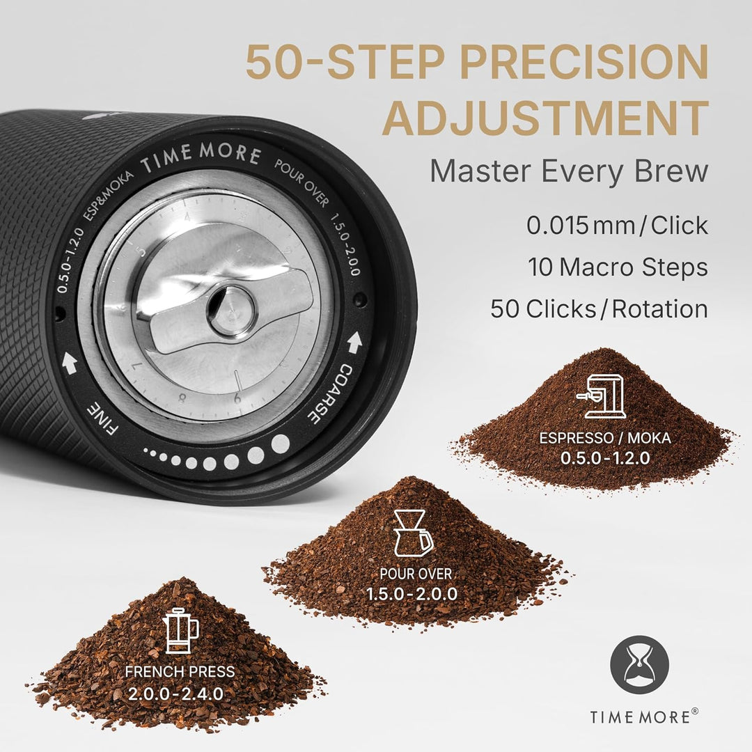 Timemore C5 ESP PRO Handkaffeemühle - 50 verstellbare Stufen, 42mm Edelstahl-Mahlwerk, Handkaffeemüh