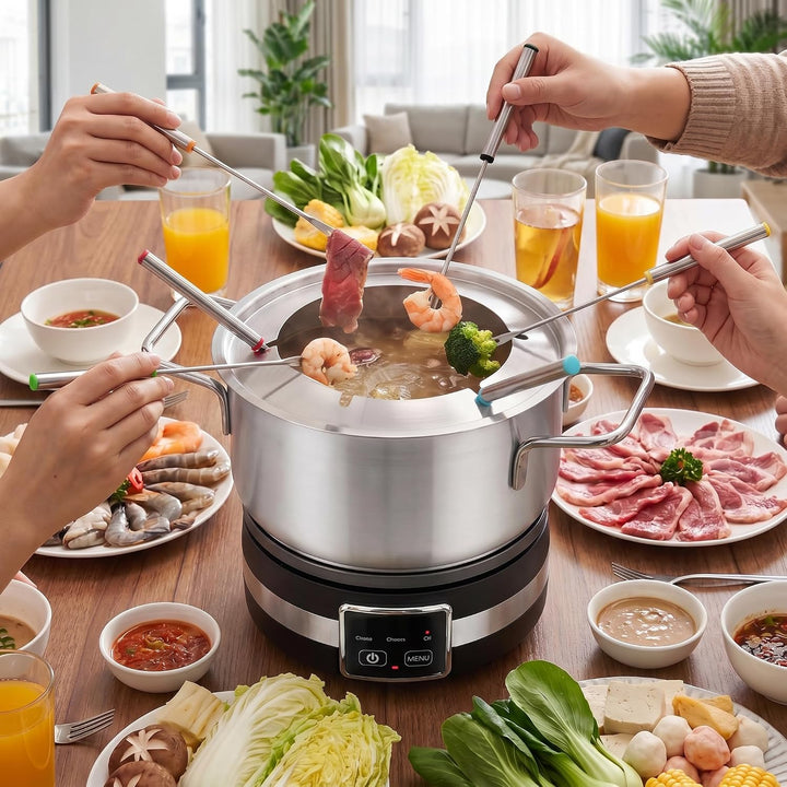 GIANTEX Elektrisches Fondue Set 1200W, 2,3L Edelstahl Fonduetopf inkl. 6 farbigen Gabeln, regelbares