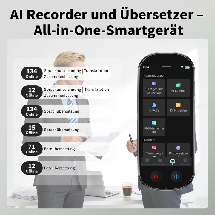 Note AI Digitales Diktiergerät mit Playback,80GB aufnahmegerät Unterstützt kostenlose Online-Transkr