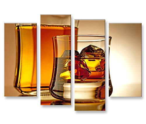 islandburner Bild Bilder auf Leinwand Whisky Glas 4er XXL Poster Leinwandbild Wandbild Dekoartikel W