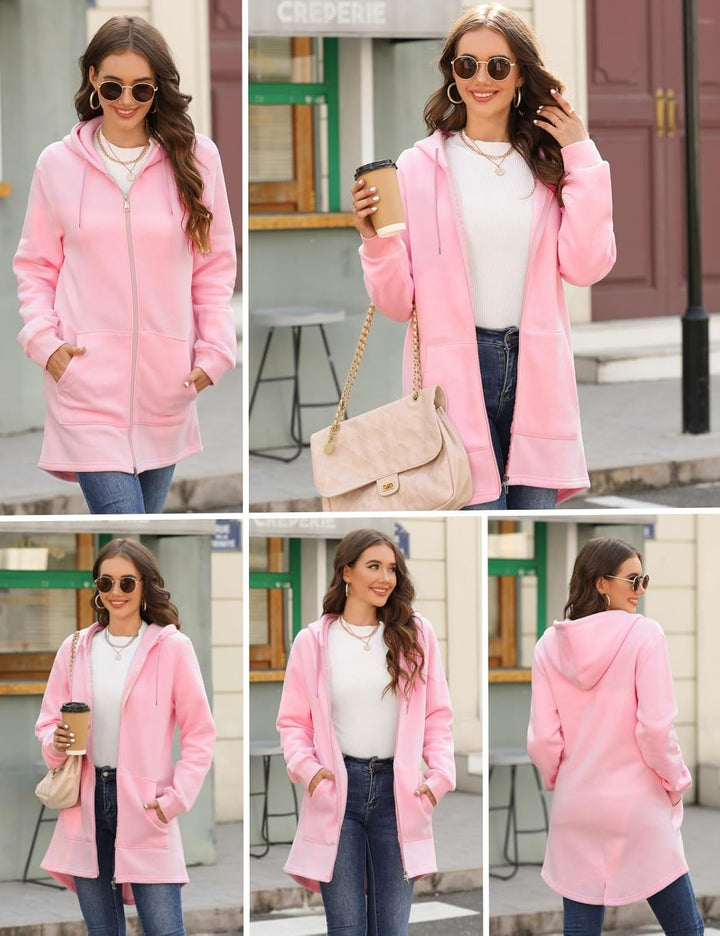 Tuopuda Damen Hoodie Jacke Oversize Reissverschluss Winterjacke Langarm Mantel Winter Warm Cardigan