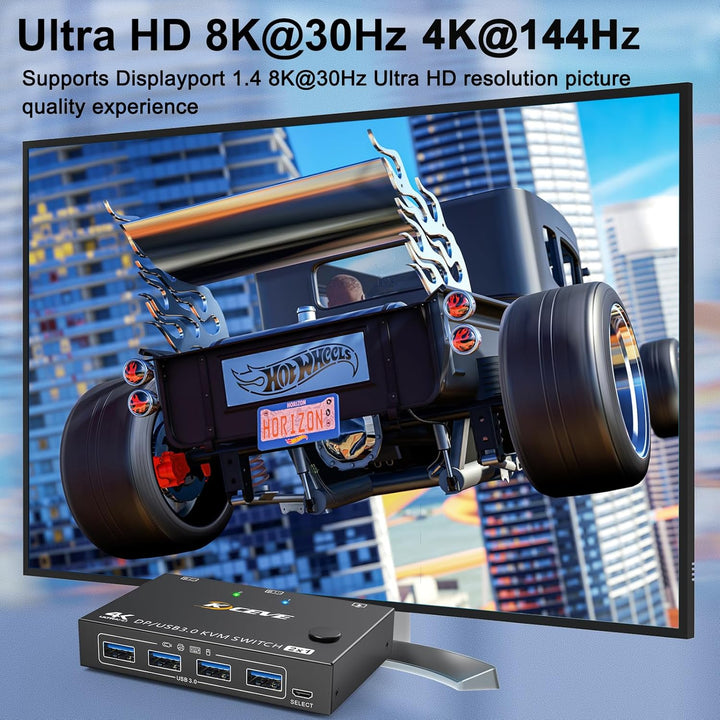 8K USB 3.0 KVM Switch Displayport 2 Ports 8K@30Hz 4K@120Hz,KVM Switch 2 PC 1 Monitore Support DP1.4