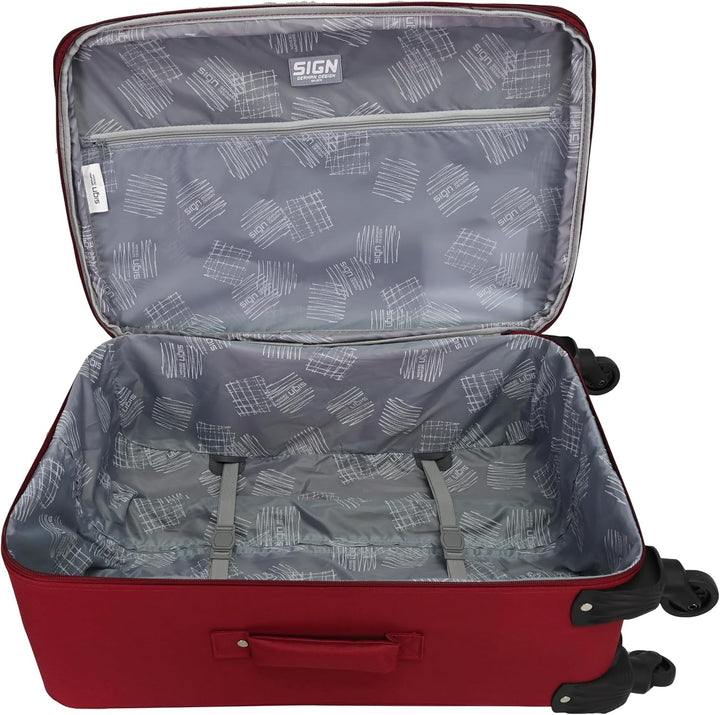 SIGN Stoffkoffer Reisekoffer Trolley (Handgepäck-Mittel-Gross-Set) + 5cm Dehnungsfuge (Weinrot, Hand