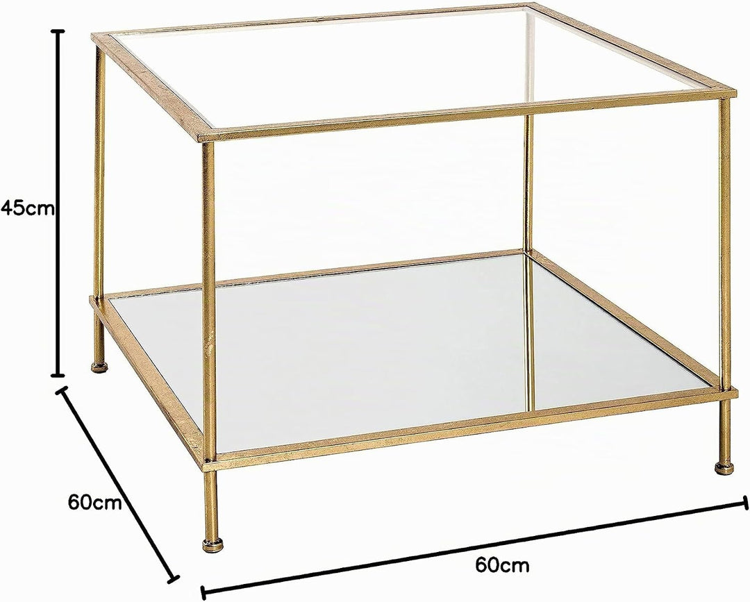 HAKU Möbel Beistelltisch Gold, Metall, Sicherheitsglas, Spiegel - Masse: B 60 cm x H 45 cm x T 60 cm