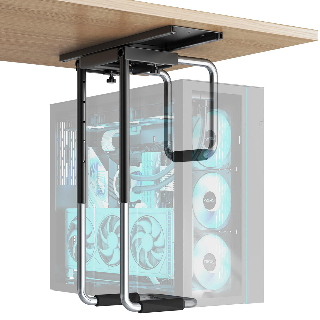 Verstellbare PC Halterung Unter Schreibtisch mit Schiene,360°-Drehung PC Halterung für Schreibtisch