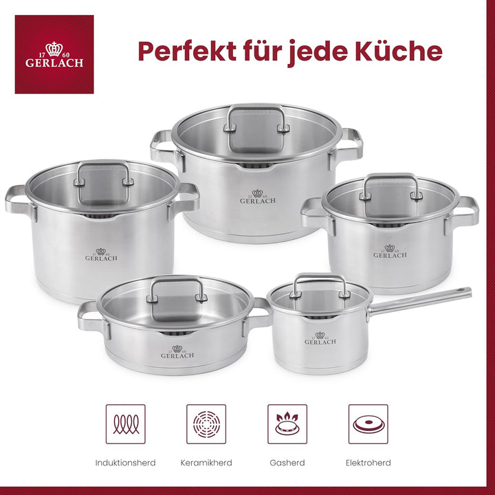Gerlach 1760 Prestige Plus Topf-Set Aus Edelstahl Kochtopf-Set Induktion Induktionstöpfe-Set Töpfe-S