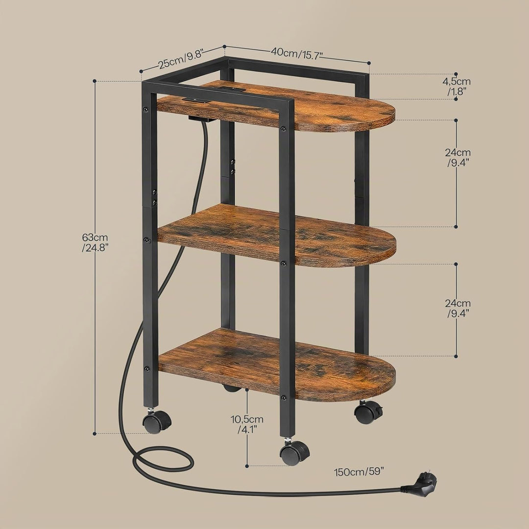 HOOBRO Schmaler Beistelltisch mit Ladestation, Sofatisch, 3-stufiger Couchtisch, Nachttisch mit Roll