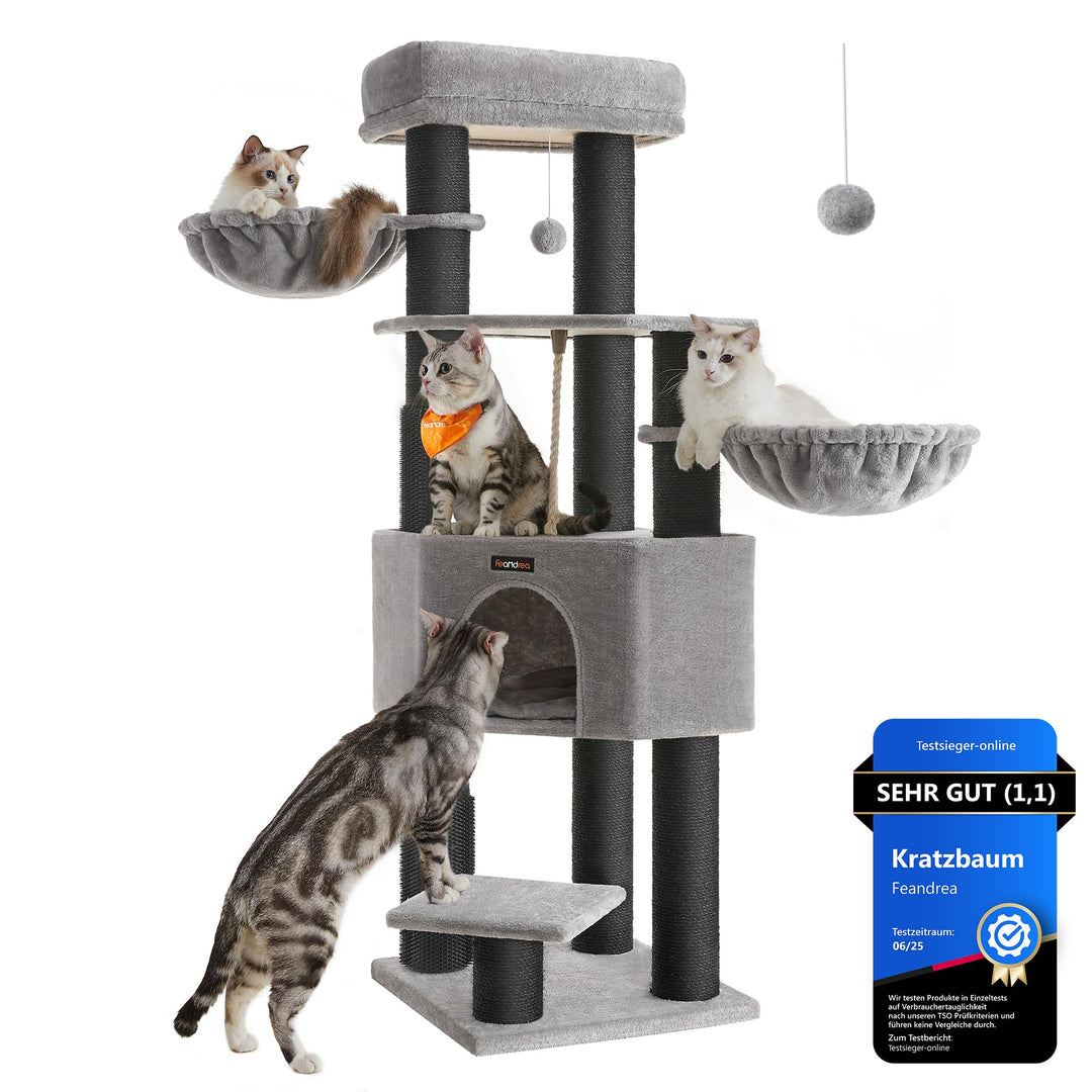 Feandrea Kratzbaum, mit warmen Decken, für grosse Katze, Katzenbaum, 2 Katzenbürsten, 11,1 cm d Dick