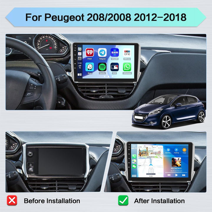 Hikity 2GB+64GB Android 15 Autoradio für Peugeot 208/2008 2012-2018 Radio Wireless CarPlay Android A