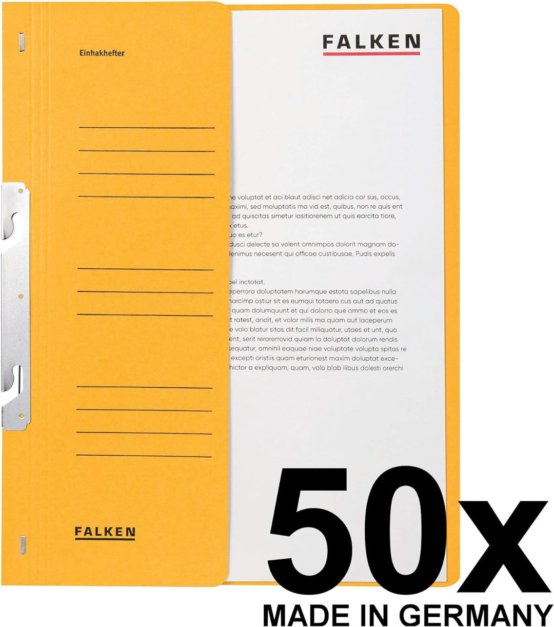 Original Falken 50er Pack Einhakhefter. Made in Germany. Aus Recycling-Karton mit halbem Vorderdecke