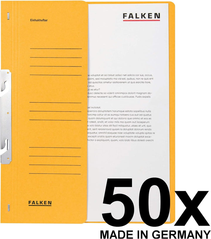 Original Falken 50er Pack Einhakhefter. Made in Germany. Aus Recycling-Karton mit halbem Vorderdecke