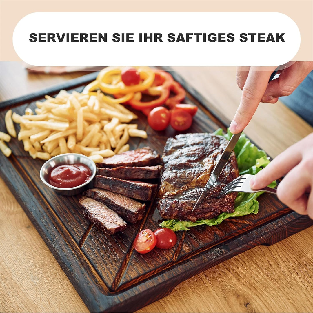 TESLYAR Steak Brett Servierbrett Holz XXL Eichenholz 40x30cm Extragross - Steak Servierplatte/Steakb