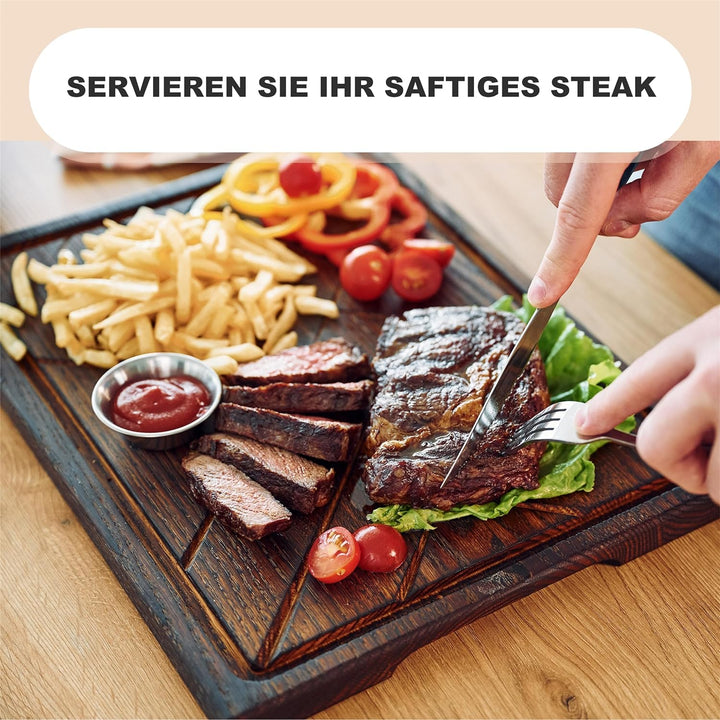TESLYAR Steak Brett Servierbrett Holz XXL Eichenholz 40x30cm Extragross - Steak Servierplatte/Steakb