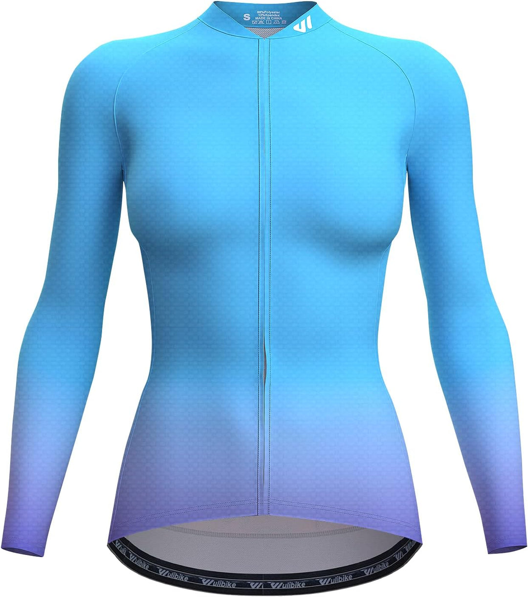 Wulibike Damen Radtrikot,Fahrradtrikot Damen Langarm Atmungsaktiv Rennrad Trikot Damen mit 3 Rückent
