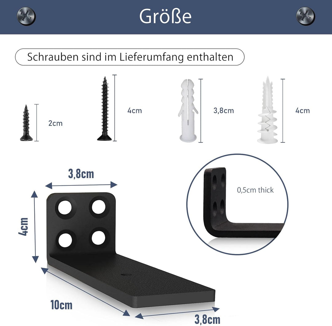MLOQI 4 stück Regalhalterung Schwarz Regalwinkel Schwerlast, Regalwinkel Schwarz Metall, Regalträger