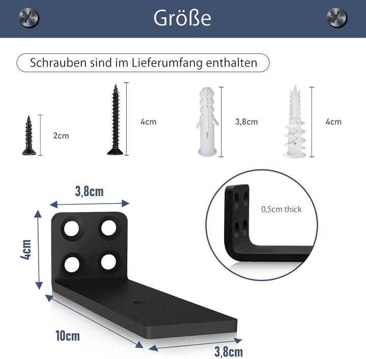 MLOQI 4 stück Regalhalterung Schwarz Regalwinkel Schwerlast, Regalwinkel Schwarz Metall, Regalträger