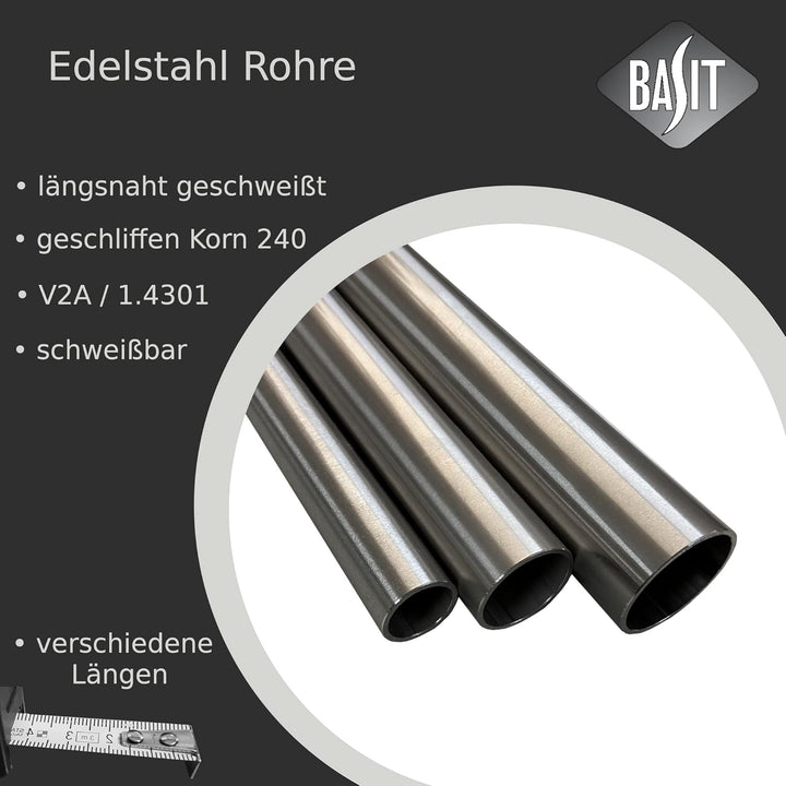 BASIT Edelstahlrohr Ø 48,3 x 2,0 mm (1 1/2 Zoll) V2A Edelstahl Geländer Rohr Rundrohr I geschliffen