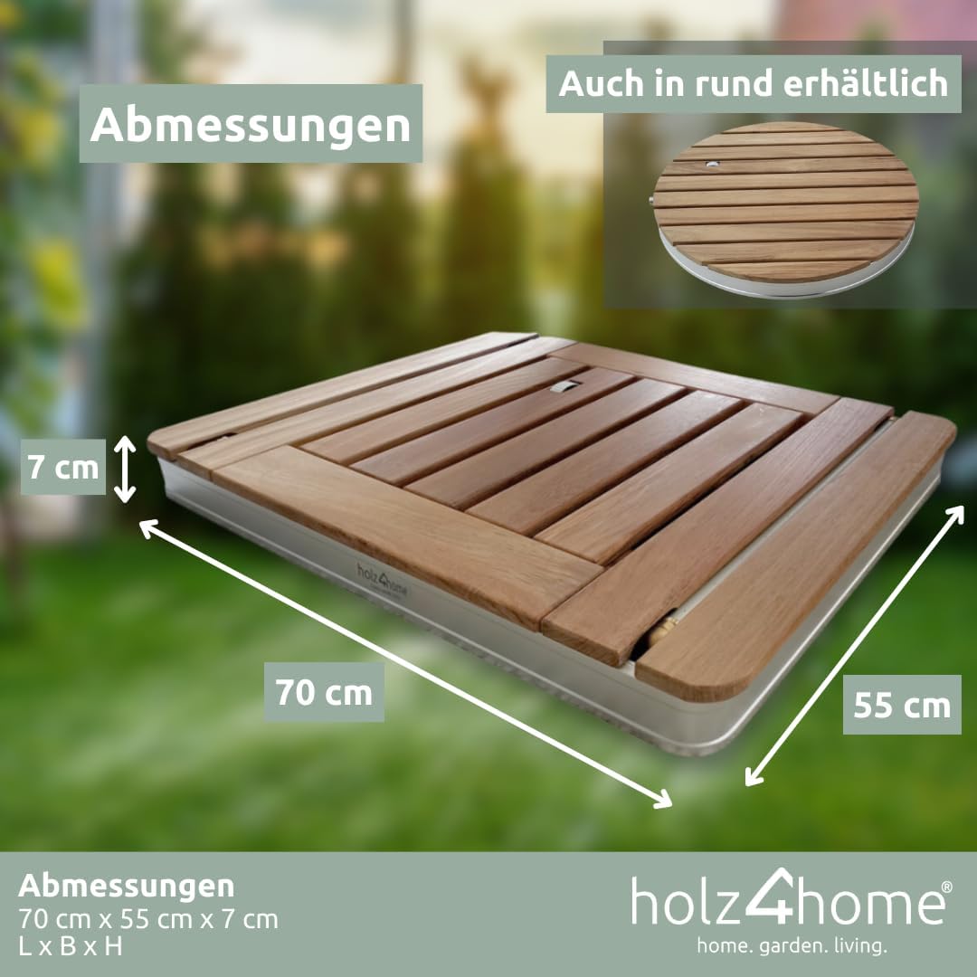 holz4home® Bodendusche als Gartendusche oder Pooldusche I Eckig aus Teakholz und Aluminium I Höhenve