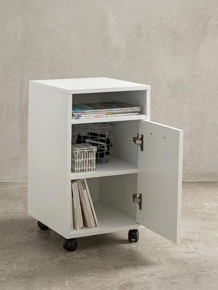 Rollcontainer Weiss 33x60x38cm Schubladenschrank | Schreibtisch-Container mit Tür &amp; Ablage | Bürocon