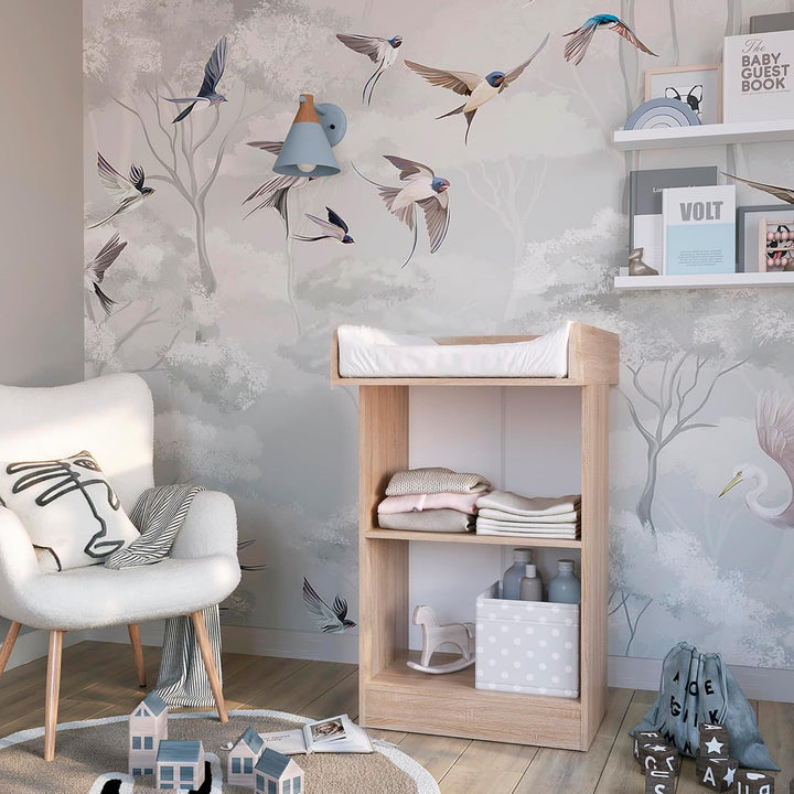 KOMTO Wickelkommode Sonoma Eiche - Wickeltisch Schmal, Baby Kommode mit Wickelaufsatz abnehmbar, Bab