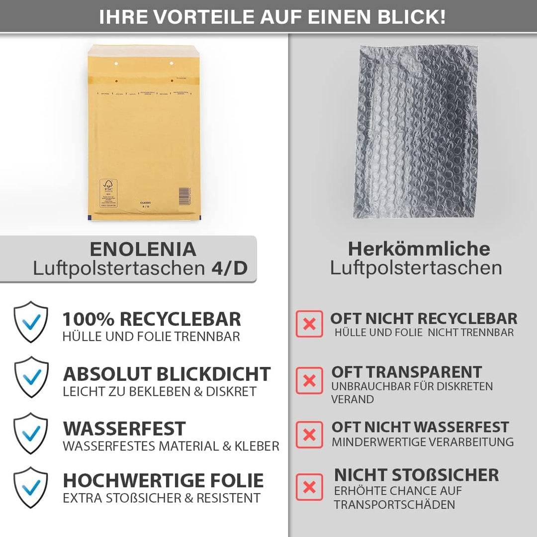 50 Luftpolster Versandtaschen haftklebend 4/D - geeignet für DIN A5 und DIN C5 – Recycling 180 x 265