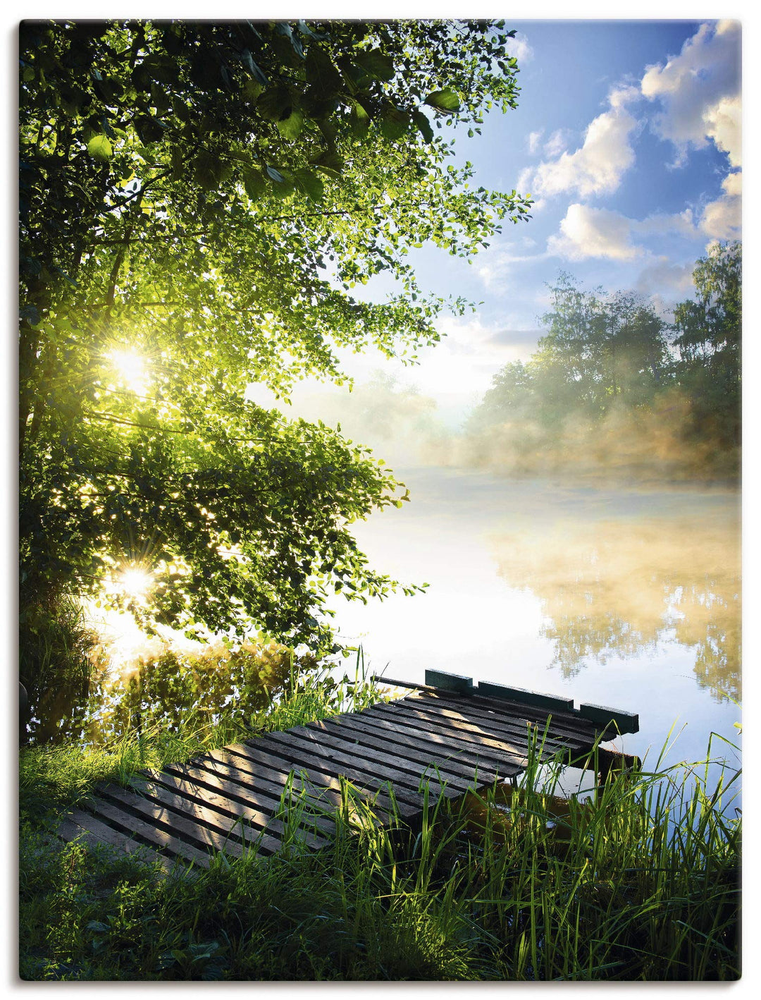 ARTland Leinwandbilder Wandbild Bild Leinwand 45x60 cm Natur Landschaft Wald Baum See Steg Sommer So