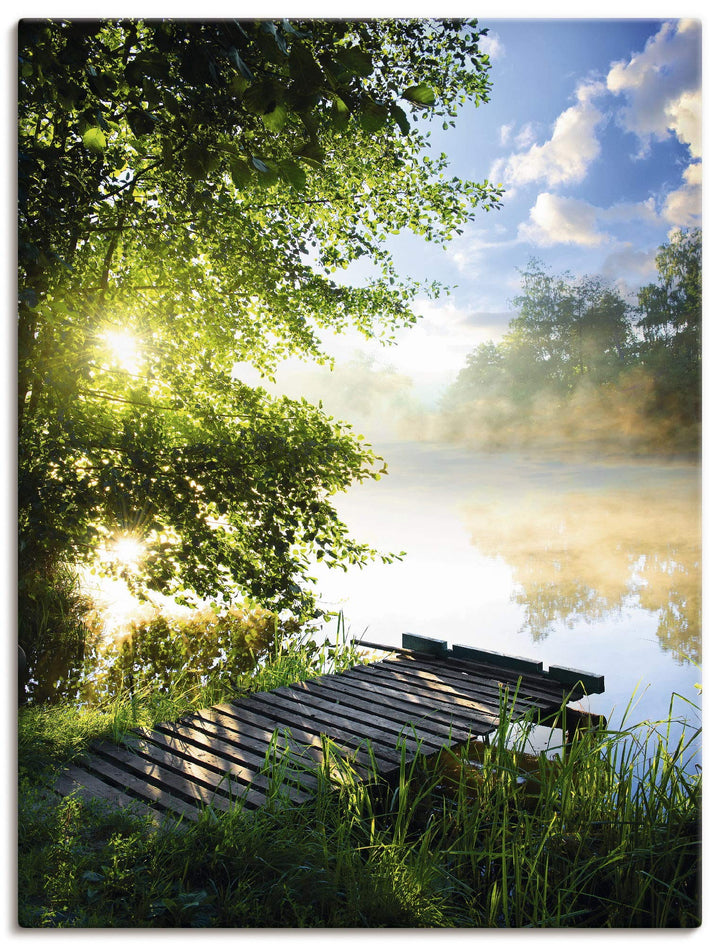 ARTland Leinwandbilder Wandbild Bild Leinwand 45x60 cm Natur Landschaft Wald Baum See Steg Sommer So