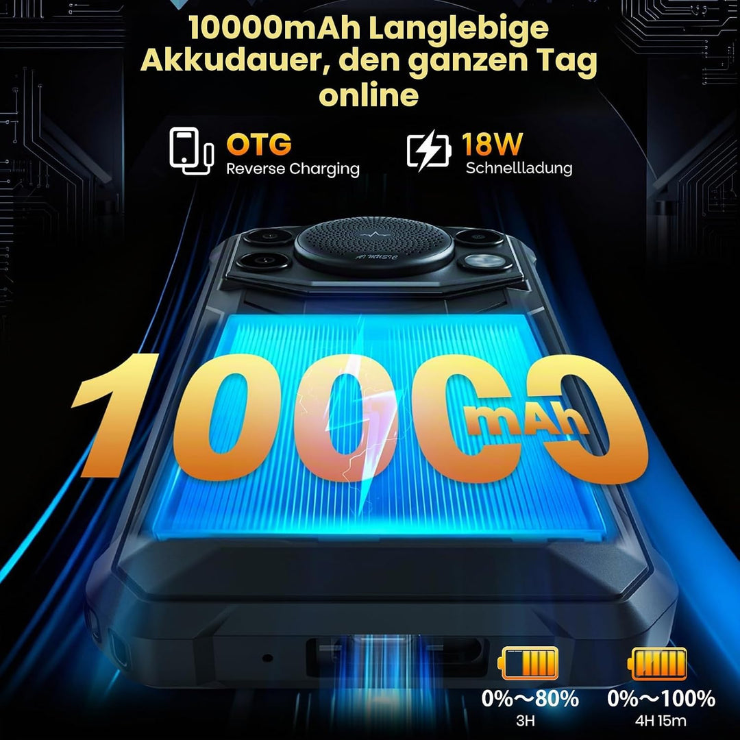 FOSSiBOT F110Pro Outdoor Smartphone 5G Android 15, 128 dB Lautsprecher-10000 mAh Handy Ohne Vertrag,