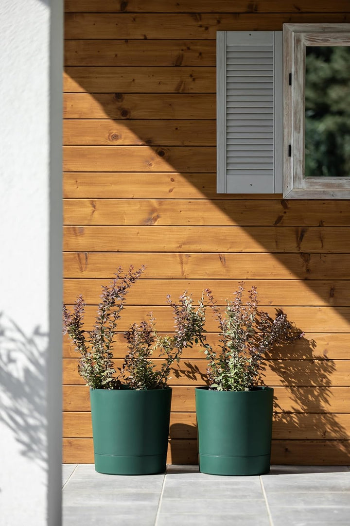 Tymar Blumentopf mit Untersetzer, 2er-Pack, dekorativer Pflanzentopf aus Kunststoff, Moderne, Runde