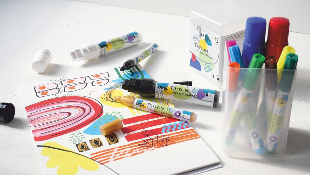KREUL 17900 - Triton Acrylic Marker XXL + edge Powerpack, auf Wasserbasis, seidenmatt auftrocknend,