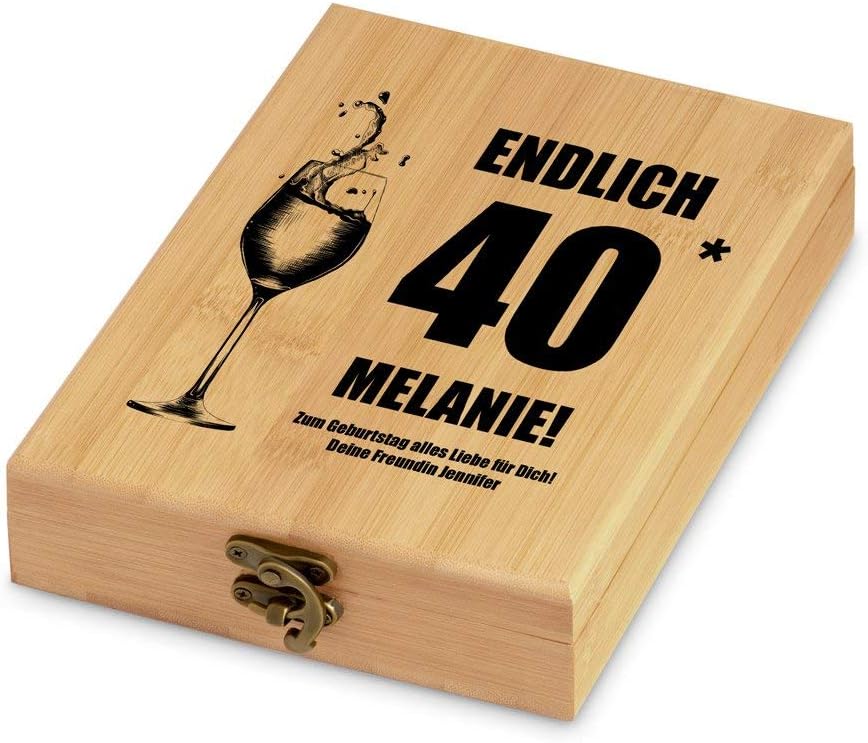 Maverton Weinöffner-Set personalisiert Weinset Sommelier Set - Geschenkbox Holzbox + 4er Weinzubehör
