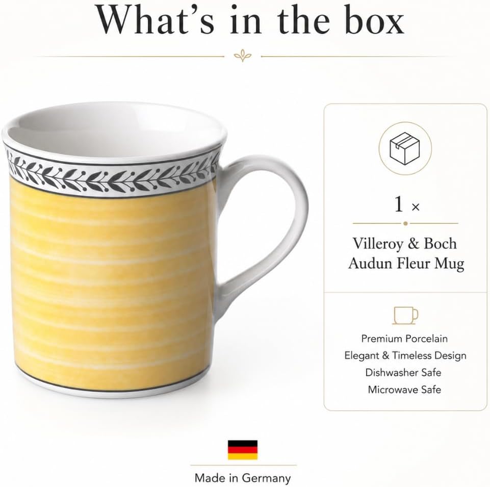 Villeroy und Boch Audun Fleur Kaffeebecher, 300 ml, Höhe: 9,1 cm, Premium Porzellan, Weiss/Bunt, Aud