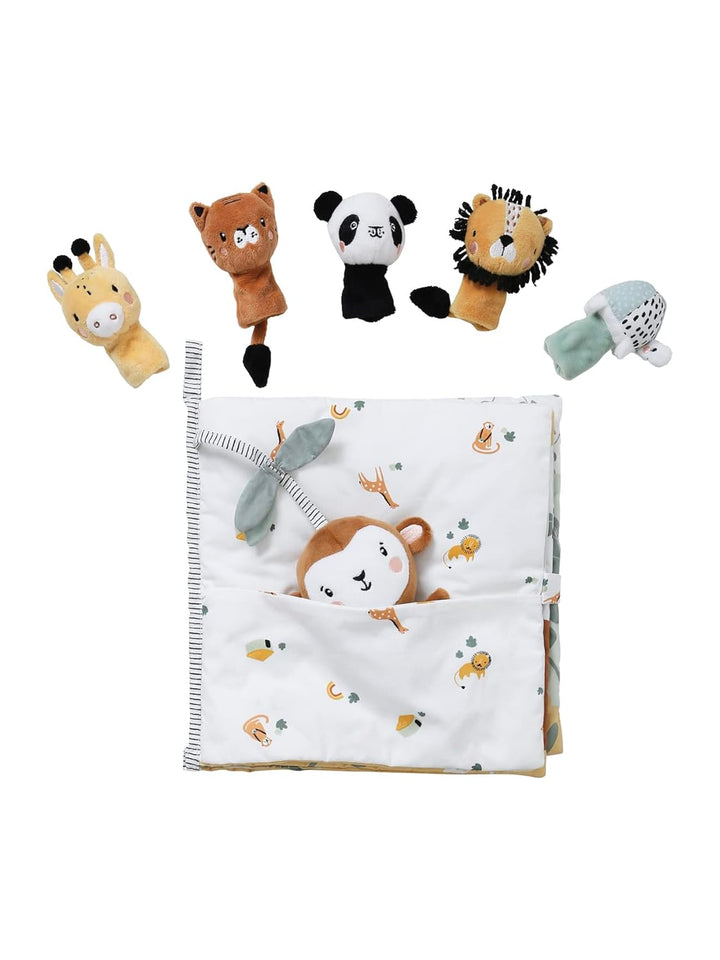 Vertbaudet Baby Stoffbuch mit Plüschtieren,Tansania grau ONE Size, Grau