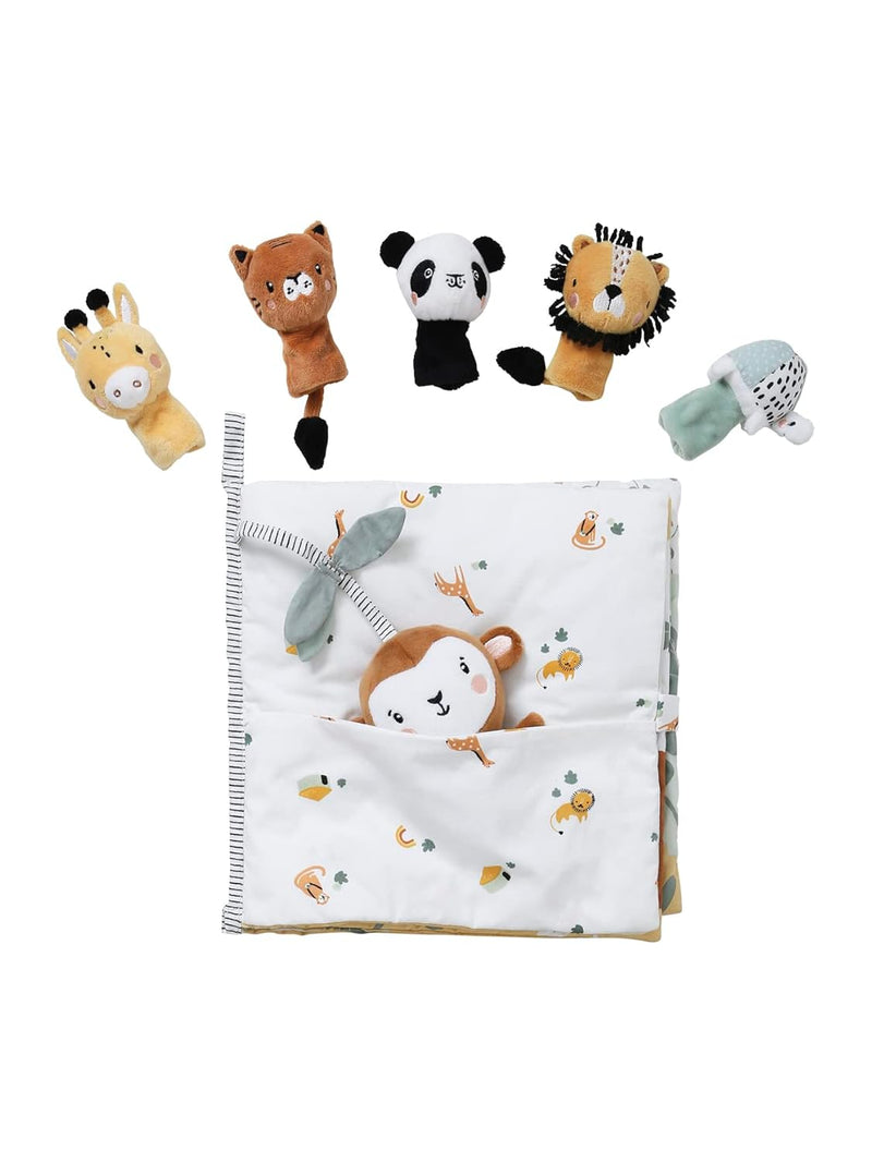 Vertbaudet Baby Stoffbuch mit Plüschtieren,Tansania grau ONE Size, Grau