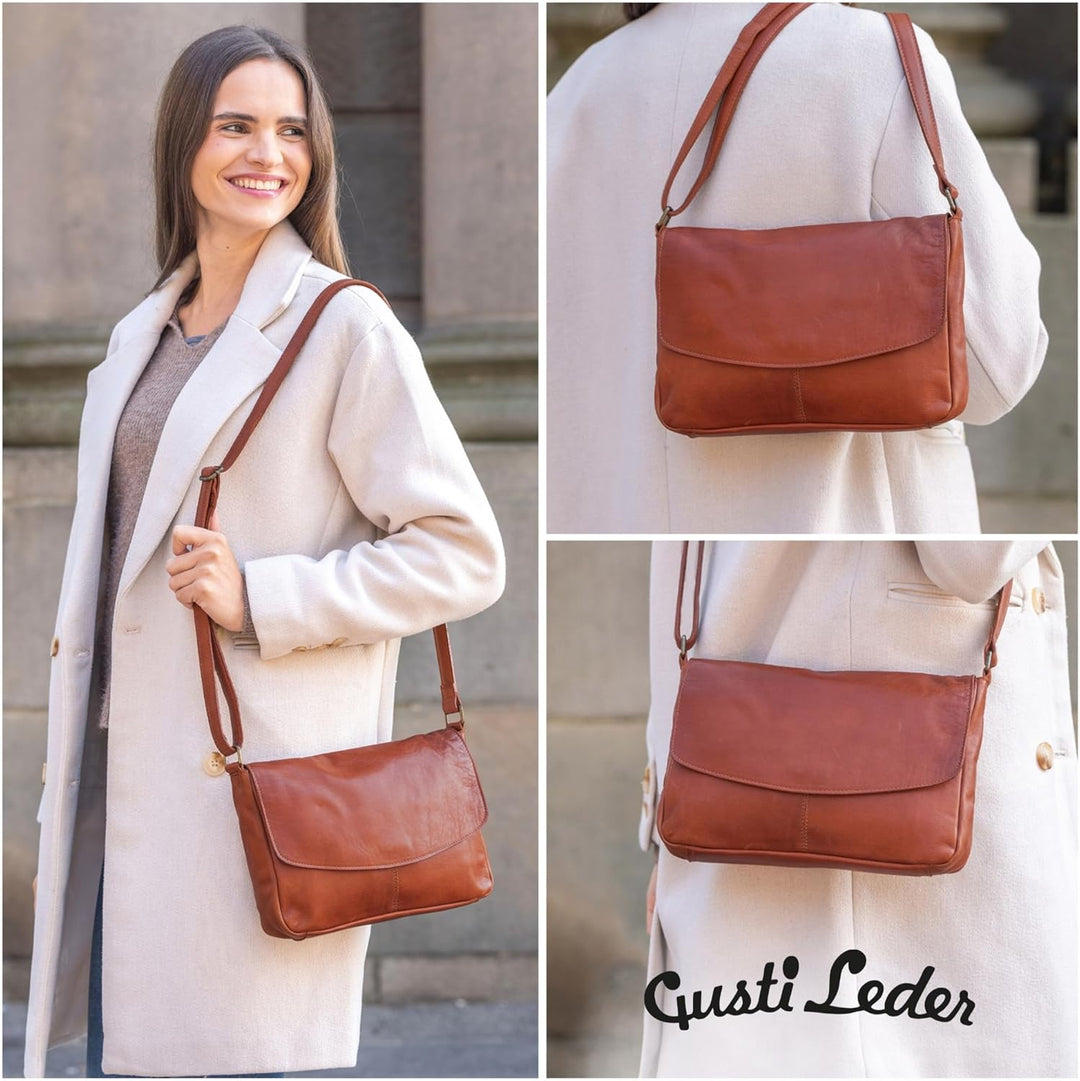 Gusti Leder Umhängetasche Damen - Maisie – Kleine Ledertasche Damen aus Echtleder - Vintage Umhänget
