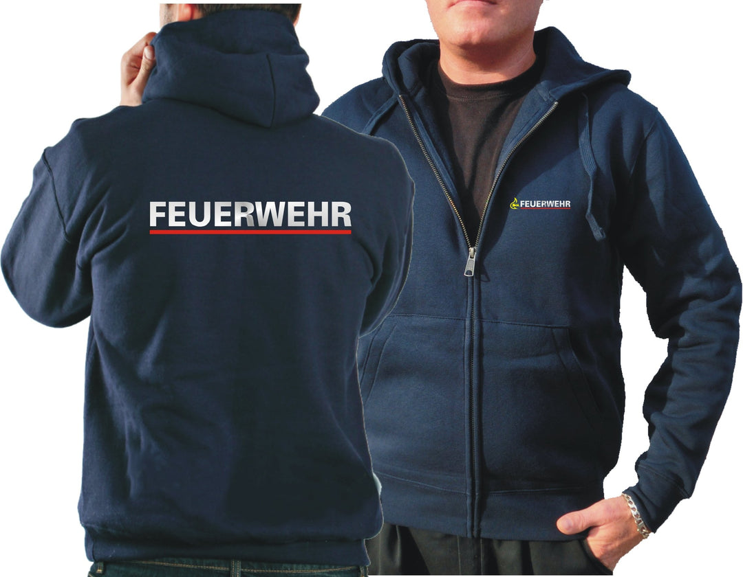 feuer1 Kapuzensweatjacke navy, BaWü Stauferlöwe nach VwV mit Rückendruck FEUERWEHR L Navy, L Navy