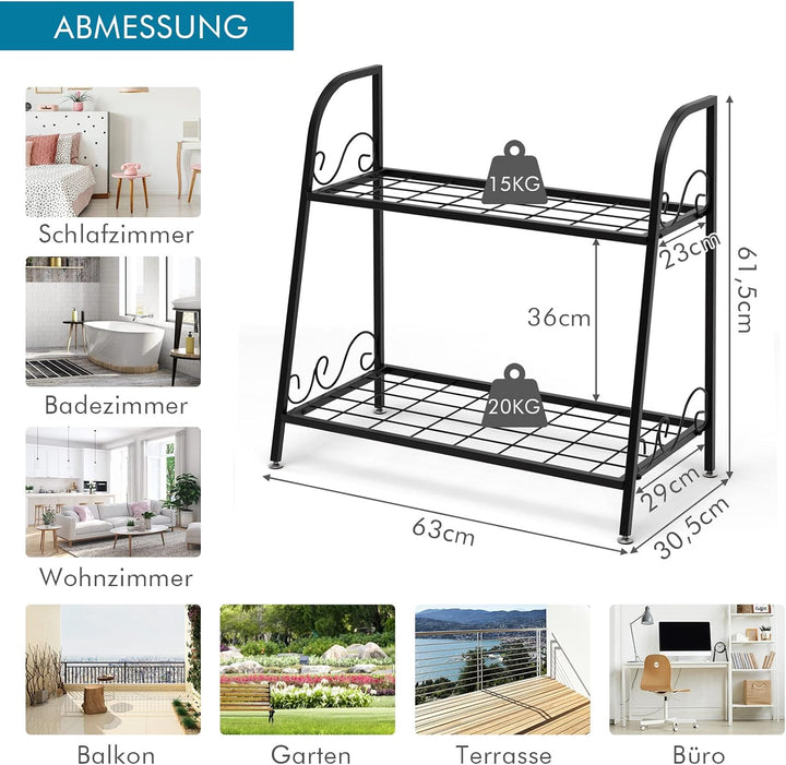GOPLUS 2-Stufige Metall Blumentreppe, Pflanzenregal mit Griff, Pflanzentreppe, Blumenregal Pflanzens
