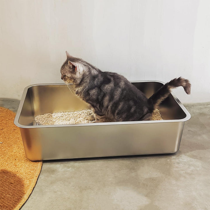 IKITCHEN Grosse Katzentoilette Edelstahl(60×40×15cm), Litter Box Katzenklo, Katzen und Kaninchen Met