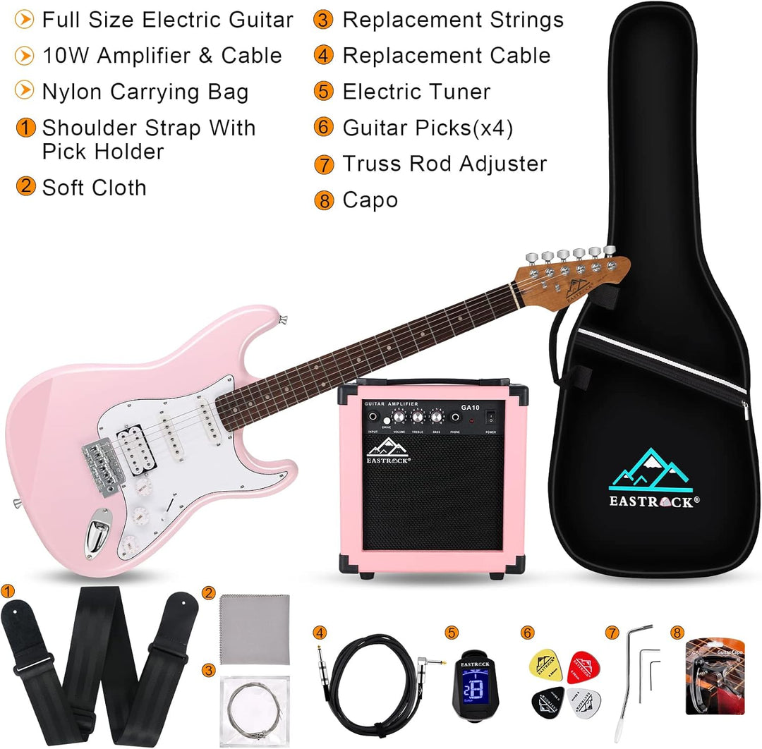 Eastrock E Gitarre Set E Guitar 39 Zoll Elektrogitarre mit Verstärker 10 Watt，Gitarre Tasche, Plektr